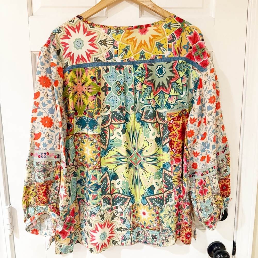 John MarkWoven Floral Print Split
Neck 3/4 Cuffed Tassel Tie Embroidered Tunic L - Picture 9 of 9